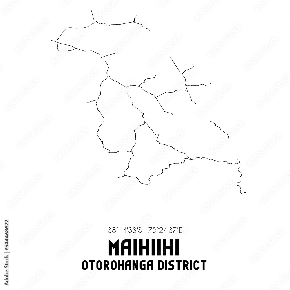 Maihiihi, Otorohanga District, New Zealand. Minimalistic road map with black and white lines