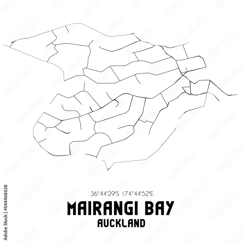 Mairangi Bay, Auckland, New Zealand. Minimalistic road map with black