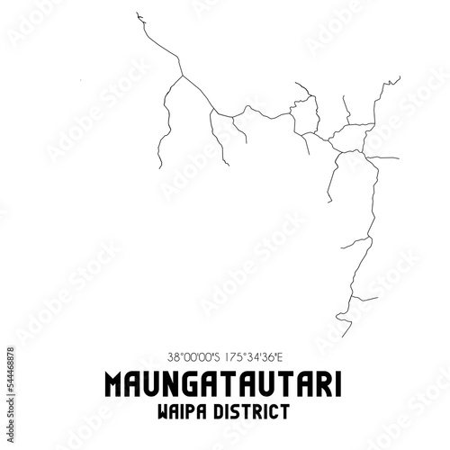 Maungatautari, Waipa District, New Zealand. Minimalistic road map with black and white lines