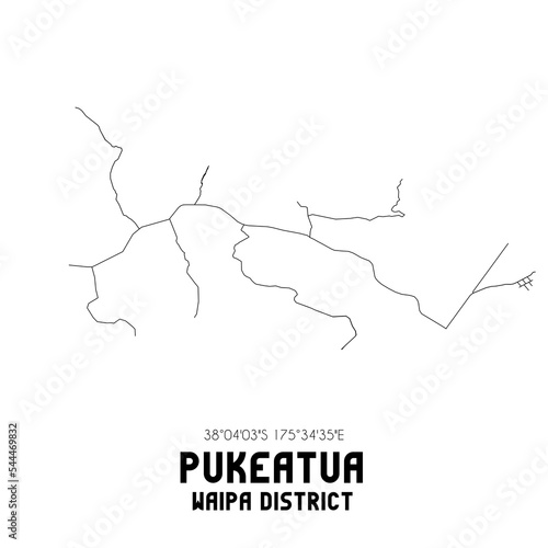 Pukeatua, Waipa District, New Zealand. Minimalistic road map with black and white lines