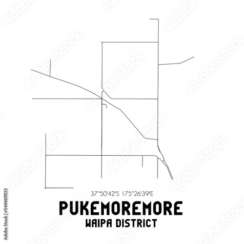 Pukemoremore  Waipa District  New Zealand. Minimalistic road map with black and white lines