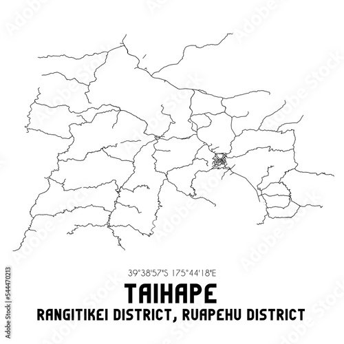 Taihape  Rangitikei District  Ruapehu District  New Zealand. Minimalistic road map with black and white lines
