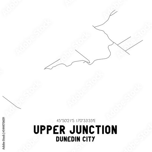 Upper Junction, Dunedin City, New Zealand. Minimalistic road map with black and white lines