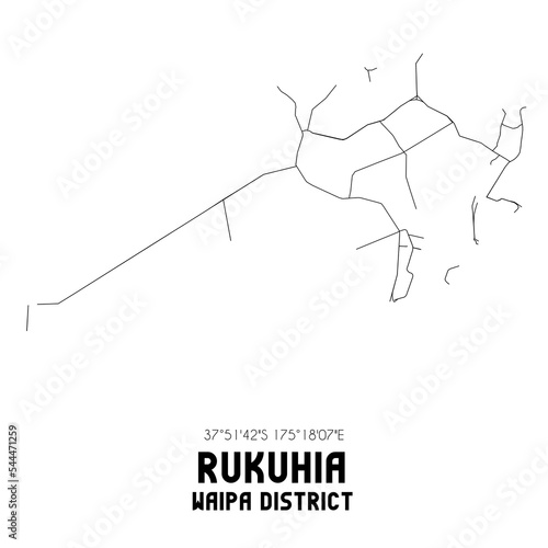 Rukuhia, Waipa District, New Zealand. Minimalistic road map with black and white lines