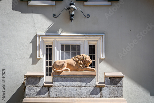 The Lion Sculpture on the Balcony of the Lion House, Brigham Young’s Home, in Salt Lake City, Utah photo