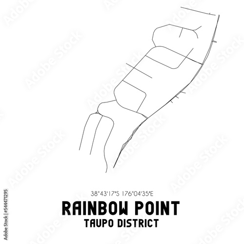 Rainbow Point, Taupo District, New Zealand. Minimalistic road map with black and white lines