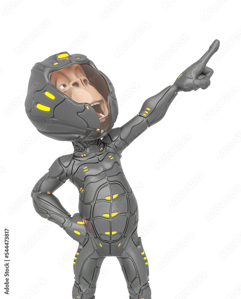 chimpanzee astronaut is pointing to the moon and out of space chimpanzee astronaut is pointing to the moon and out of space
