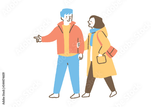 腕を組んでお出かけする男女二人_色