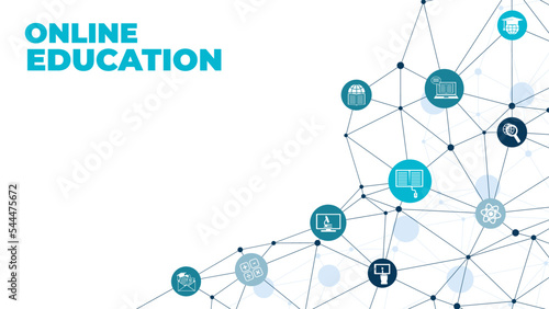 e-learning, blended learning, webinar icon concept – vector illustration
