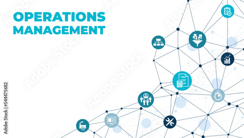 Operations management vector illustration. Blue concept related to organization, project planning and strategy, material flow, input and output