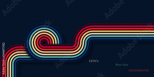 Retro style background with colorful curved lines and dark navy vintage design