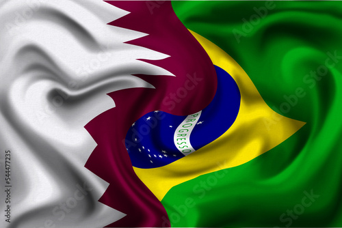 3d illustration, qatar flag and brazil flag