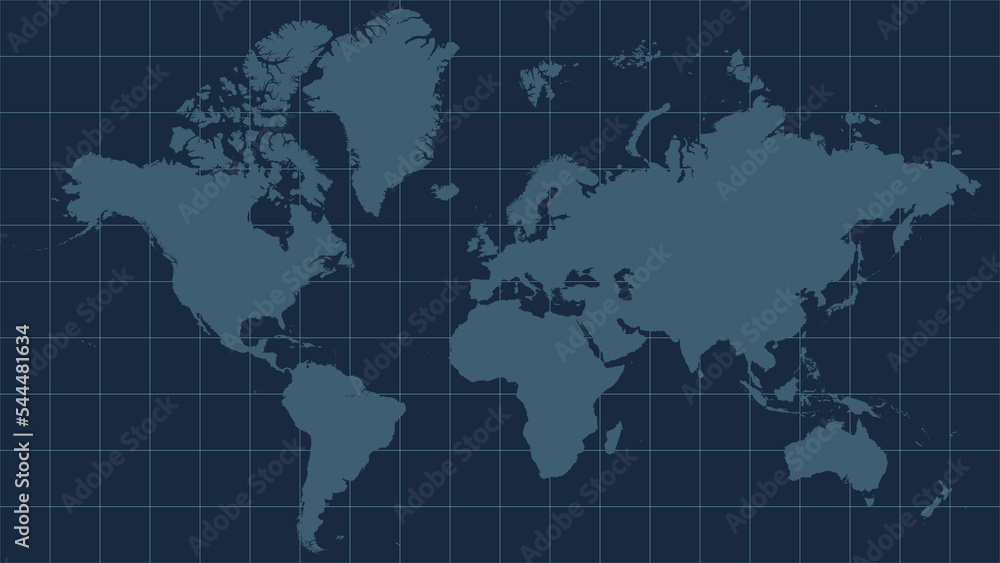 Flat world map with grid lines vector illustration background