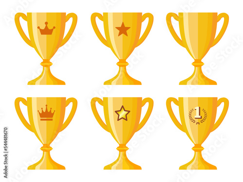 Golden trophy vector design set used for awards ceremony                                                              