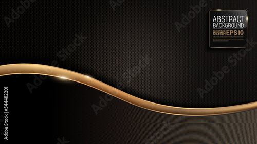 gold curve line on black luxury background, image abstract, overlap layer shadow gradients space composition, for banner, template design