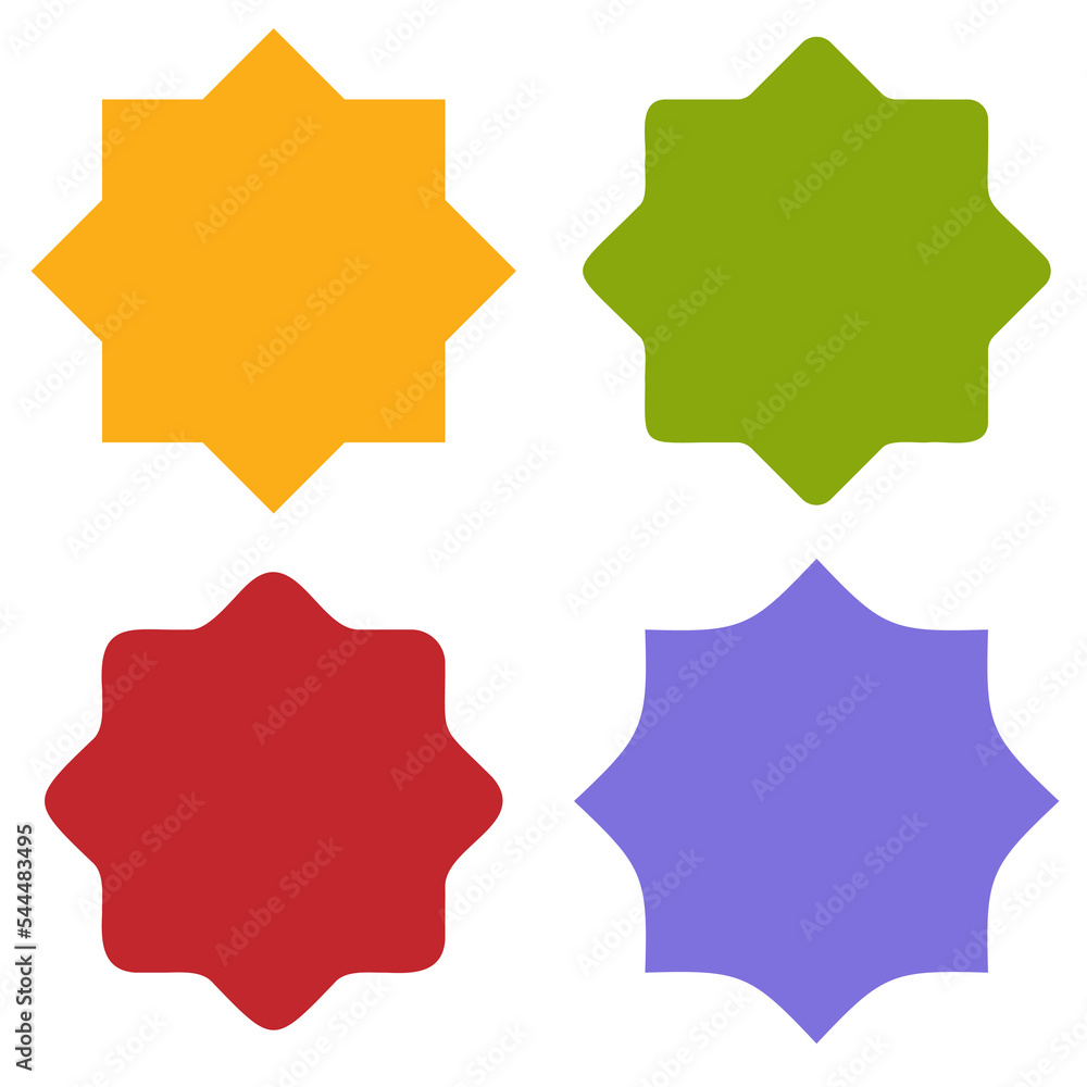 colored octagonal stars. Star icon. Vector illustration. Stock image. 