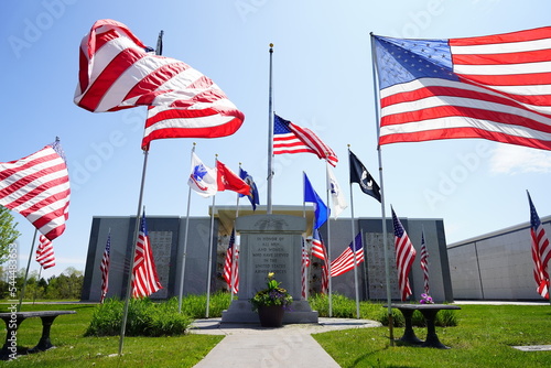 American flags were placed up in the Milwaukee, Wisconsin community to honor veterans memorial day. photo