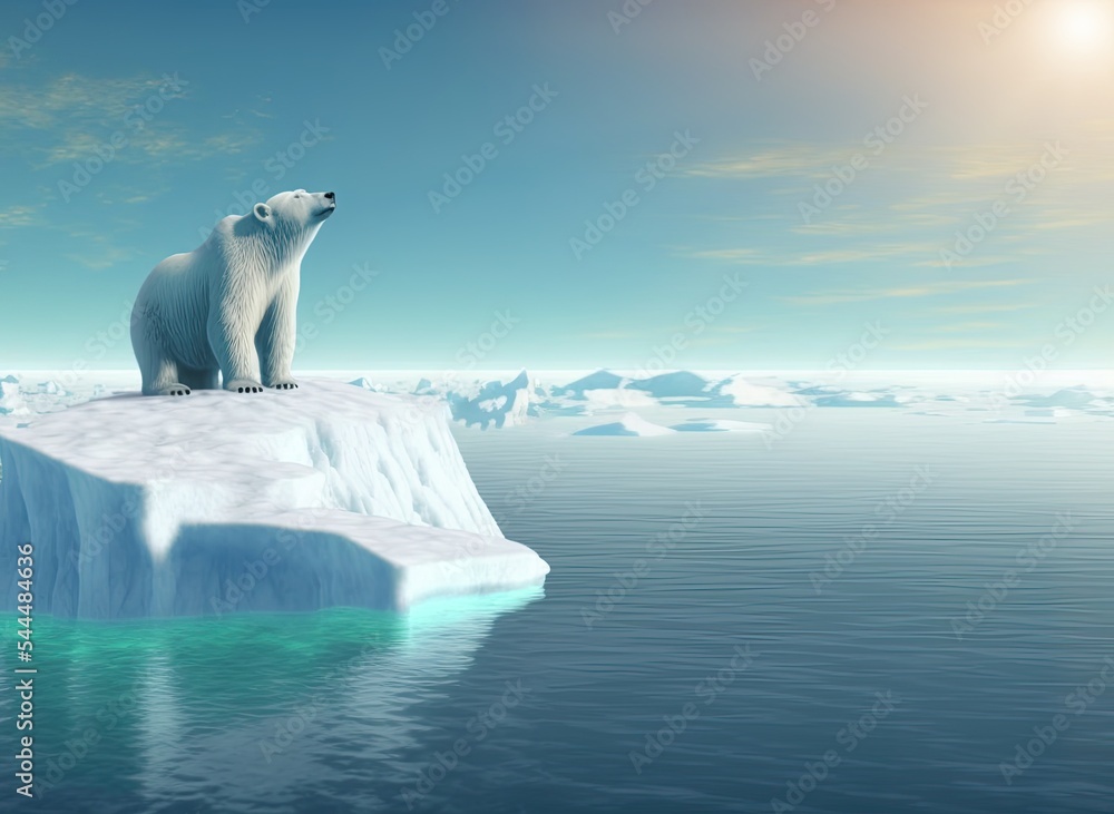 A polar bear is standing on an iceberg in the arctic ocean. The ...