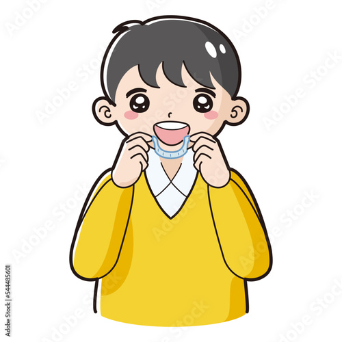 歯科矯正のマウスピースを持つ子どものイラスト