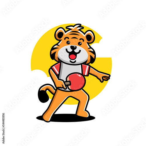 Cute tiger playing table tennis