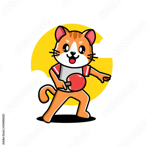 Cute cat playing table tennis