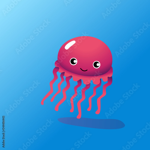 pink jellyfish cartoon isolated in blue background