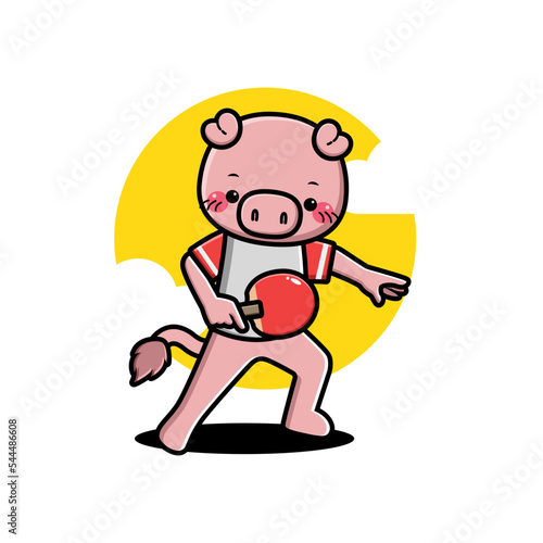 Cute pig playing table tennis
