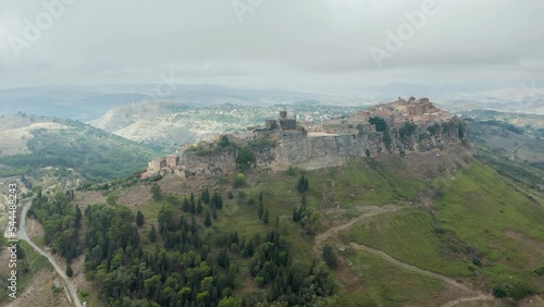 Panorama of Calascibetta Comune In The Province Of Enna, Sicily, Italy. - aerial photo