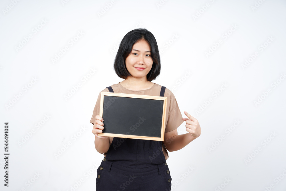 Showing, Presenting and holding Blank Blackboard of Beautiful Asian Woman Isolated On White Showing, Presenting and holding Blank Blackboard of Beautiful Asian Woman Isolated On White