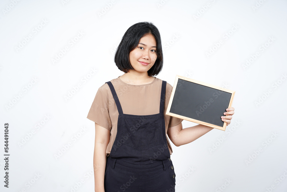 Showing, Presenting and holding Blank Blackboard of Beautiful Asian Woman Isolated On White Showing, Presenting and holding Blank Blackboard of Beautiful Asian Woman Isolated On White