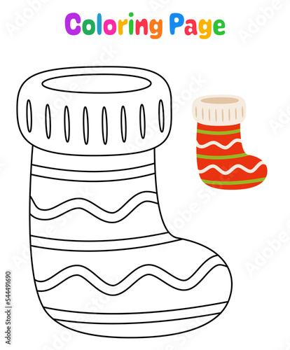 Coloring page with Christmas sock for kids
