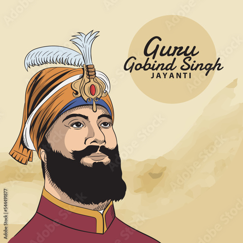 Happy Guru Gobind Singh Jayanti festival for Sikh celebration. vector photo