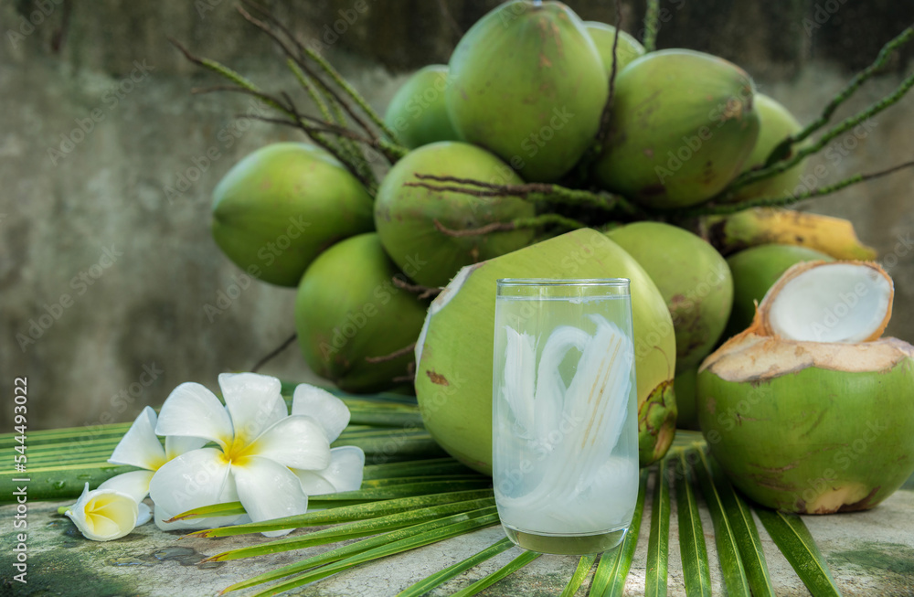 coconut juice with young coconut. Fresh coconut water, young coconut