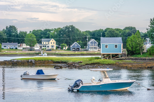 Motorboats docked in the bay