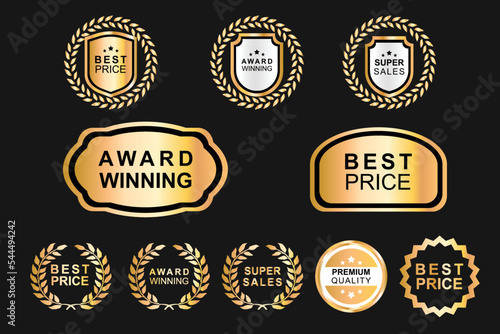 Set of classic Warranty Guarantee Gold Seal Ribbon Vintage Award insignia quality stamp design best guarantee premium product sale sticker tag warranty