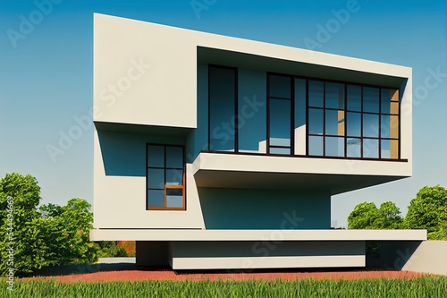 Window roller modern house with terrace, 3D illustration photo