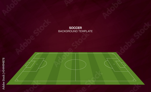 Vector illustration of soccer field with blank space on abstract red background. Football background.