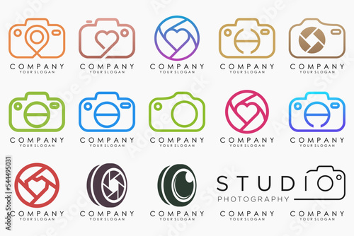 creative lens and camera logo icon set. Icons of photography, image, photo gallery and photo camera.