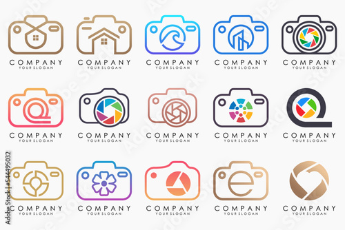creative lens and camera logo icon set. Icons of photography, image, photo gallery and photo camera.