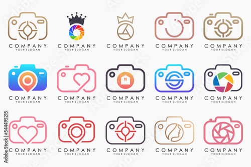 creative lens and camera logo icon set. Icons of photography, image, photo gallery and photo camera.
