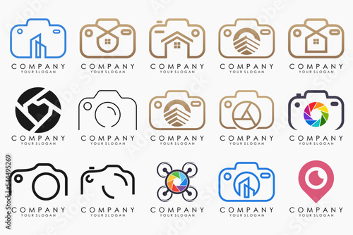 creative lens and camera logo icon set. Icons of photography, image, photo gallery and photo camera.