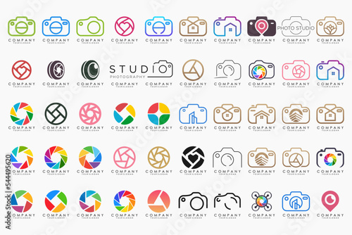 creative lens and camera logo icon set. Icons of photography, image, photo gallery and photo camera.