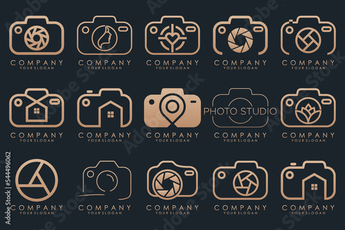 creative lens and camera logo icon set. Icons of photography, image, photo gallery and photo camera.