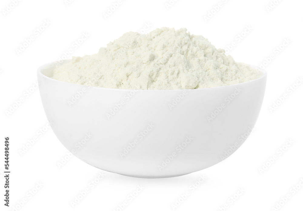 Bowl of mung bean flour isolated on white