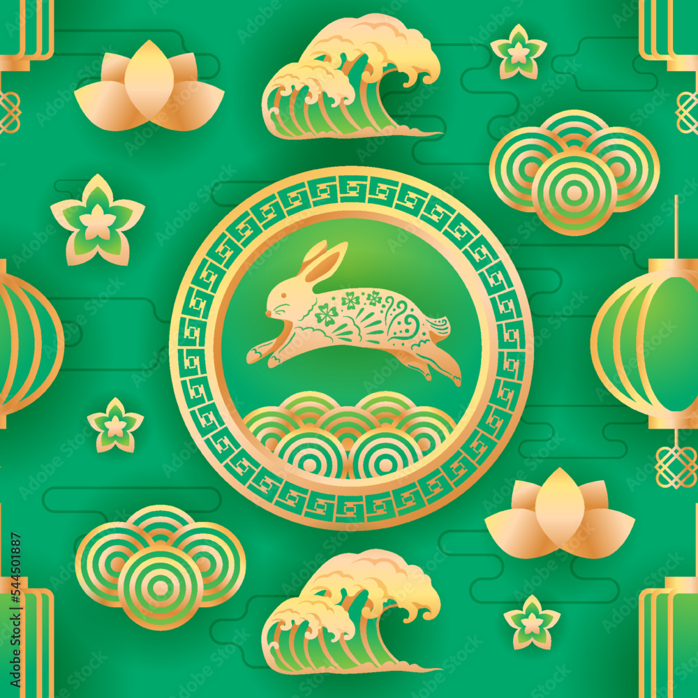Chinese New Year Jade Green Seamless Pattern