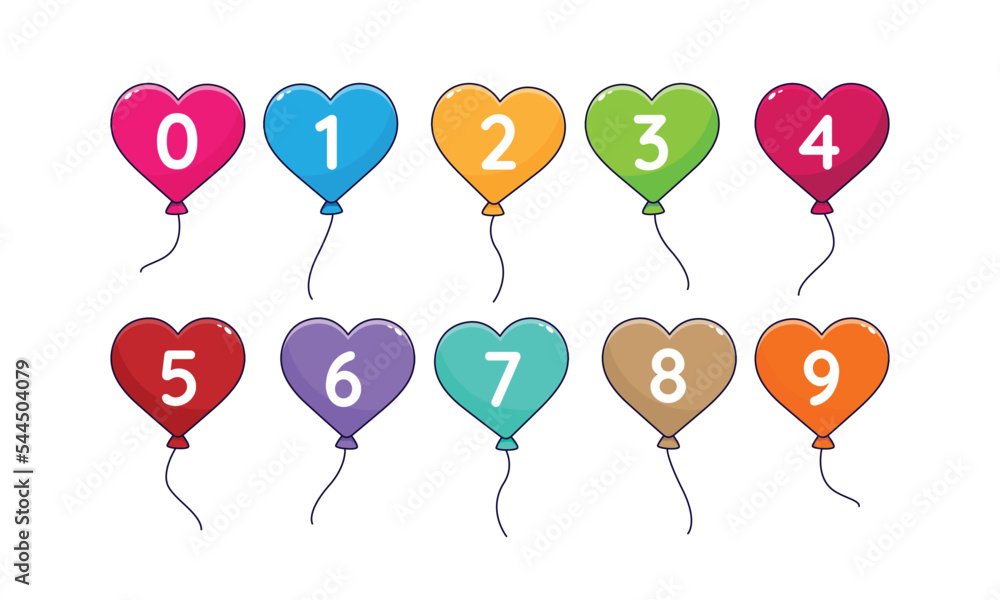 Colorful heart balloons numbers Colorful heart balloons numbers