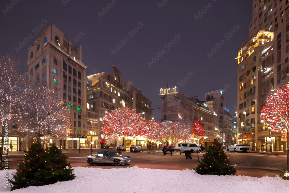 Christmas in the City, Winter Snow, Digital Art