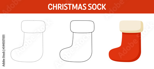 Christmas Sock tracing and coloring worksheet for kids