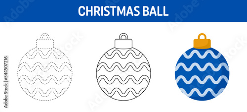Christmas Ball tracing and coloring worksheet for kids