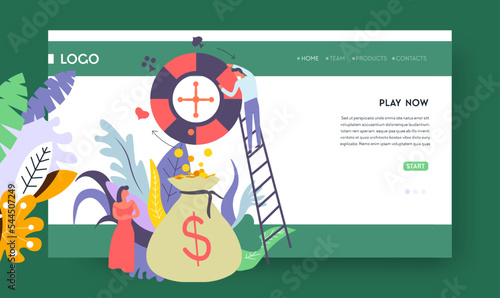 Jackpot online casino win web page template vector play cards gambling game player Internet site